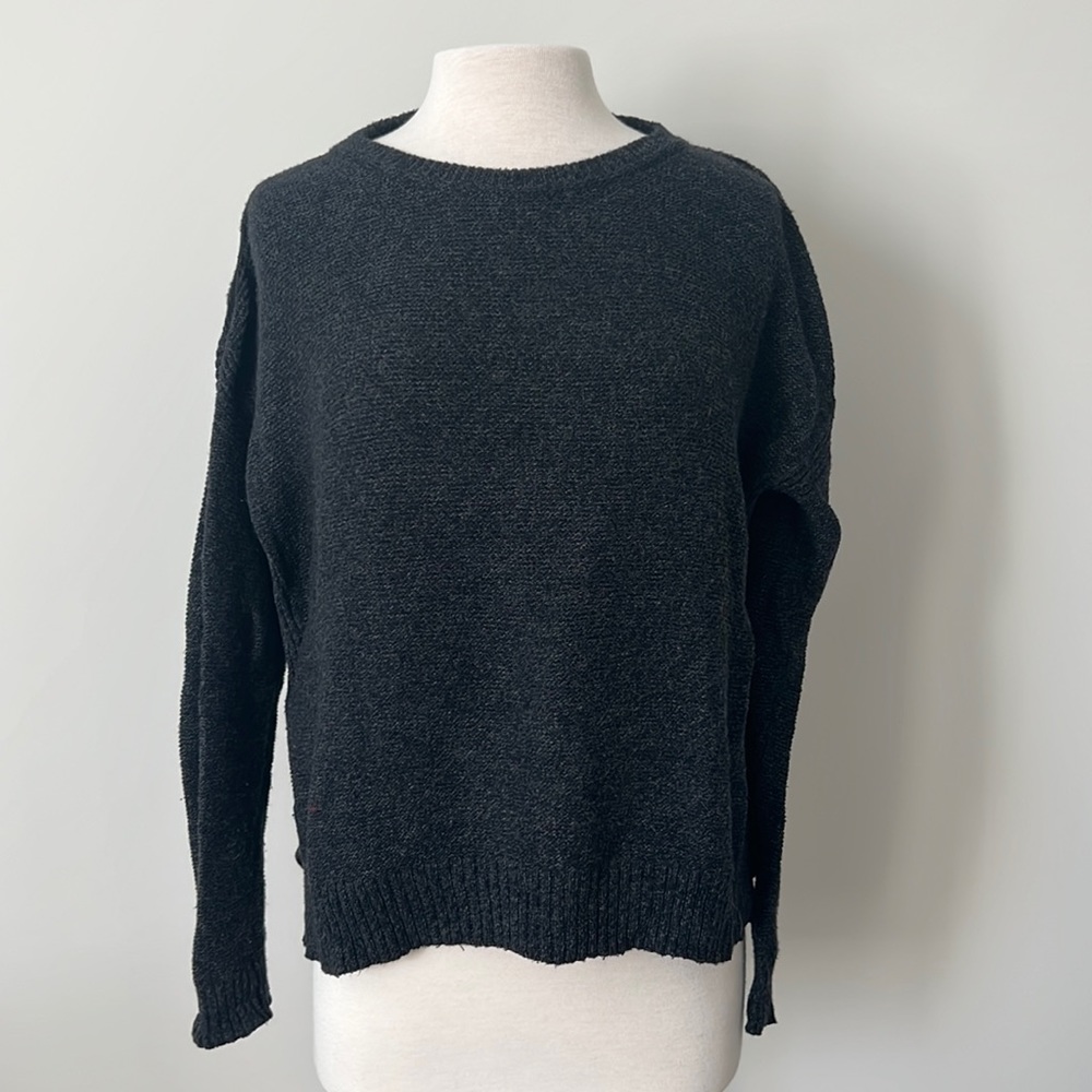 Madewell dark gray black suede leather trim pullover sweater ladies Medium